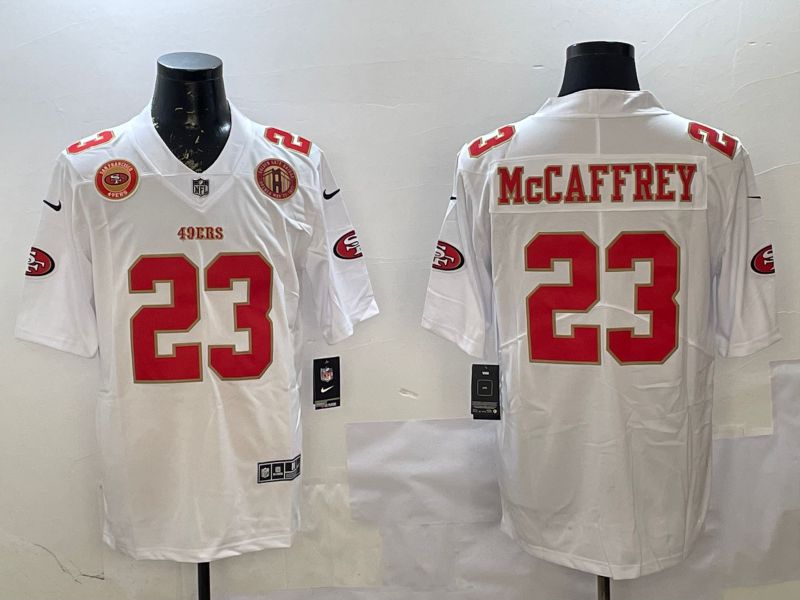 Men San Francisco 49ers #23 Mccaffrey White gold Fashion 2025 Nike Limited NFL Jersey style 7->san francisco 49ers->NFL Jersey
